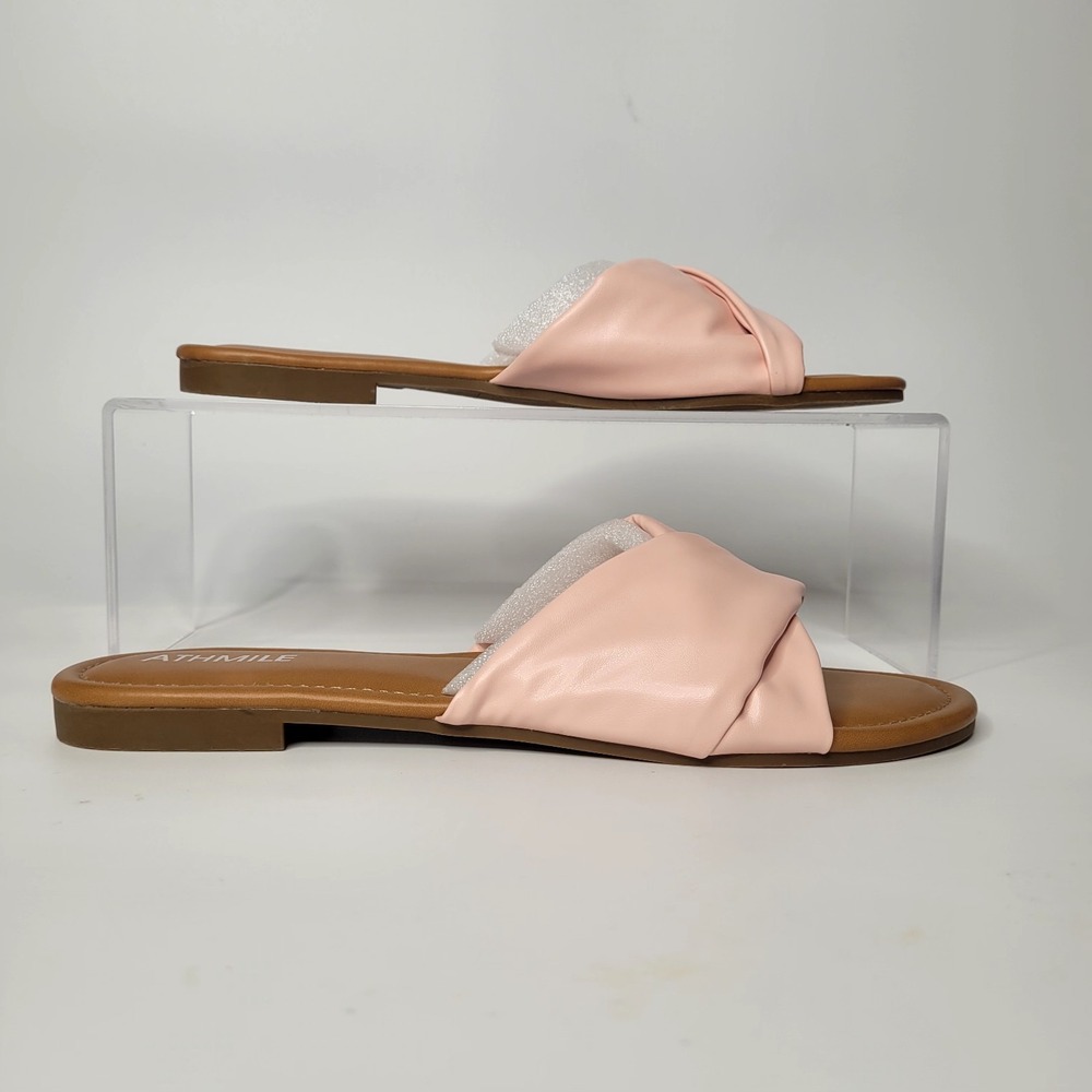 NWB Athmile Sz 11 Blush Pink Dressy Faux Leather Casual Comfy Slides Sandals